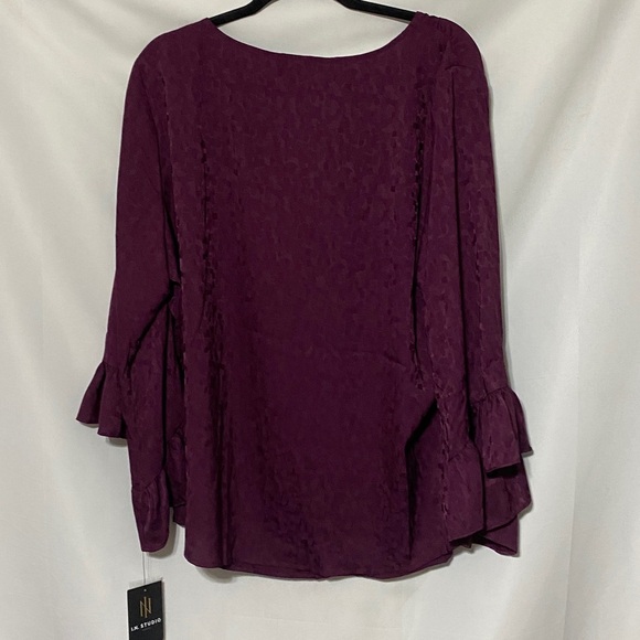 NWT I.N.STUDIOS WO SIZE 2X EGGPLANT PURPLE RUFFLE SLEEVES SOFT FLOWY SHIRT - Picture 11 of 12